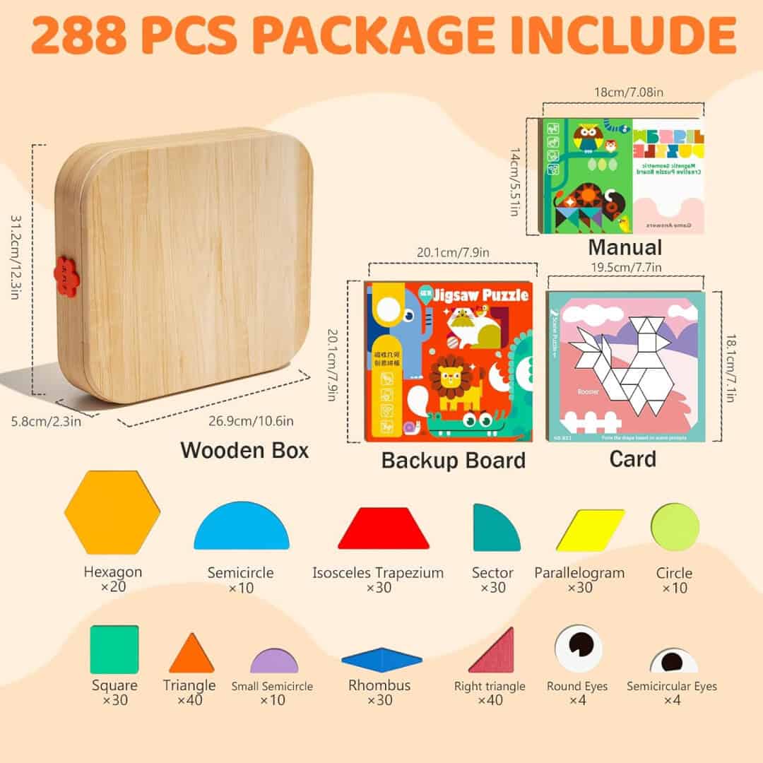 MosaicBox™ - Drveni Magnetni Tangram Set – 288 Komada - Slika 5
